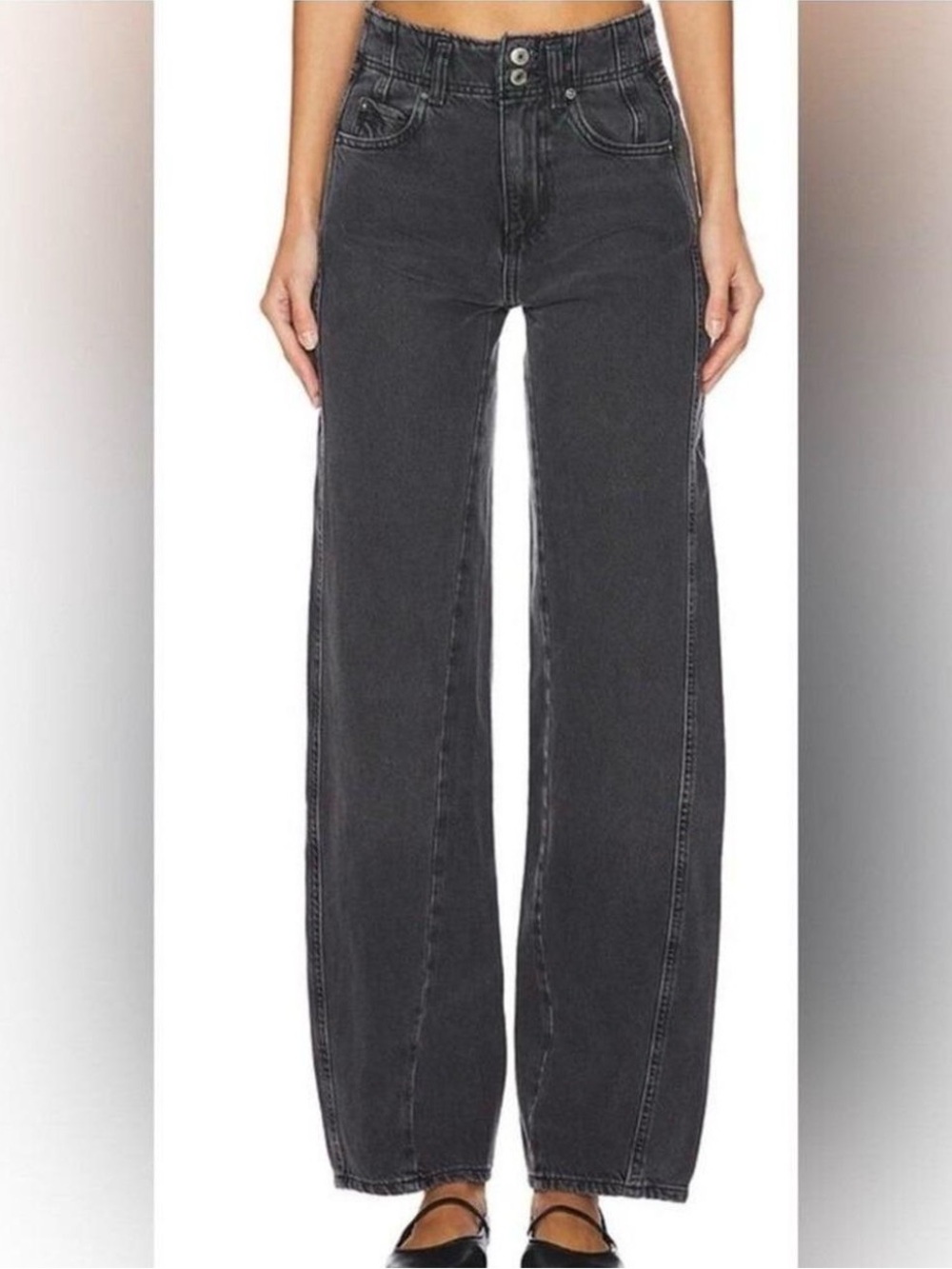 Free People Aster High-Waist Straight -Leg Jeans - Charcoal Gray/Black